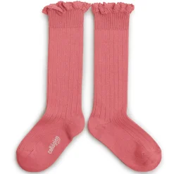Josephine Lace Trim Ribbed Knee High Socks in Rose Litchi by Collegien