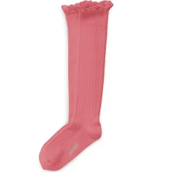 Josephine Lace Trim Ribbed Knee High Socks in Rose Litchi by Collegien