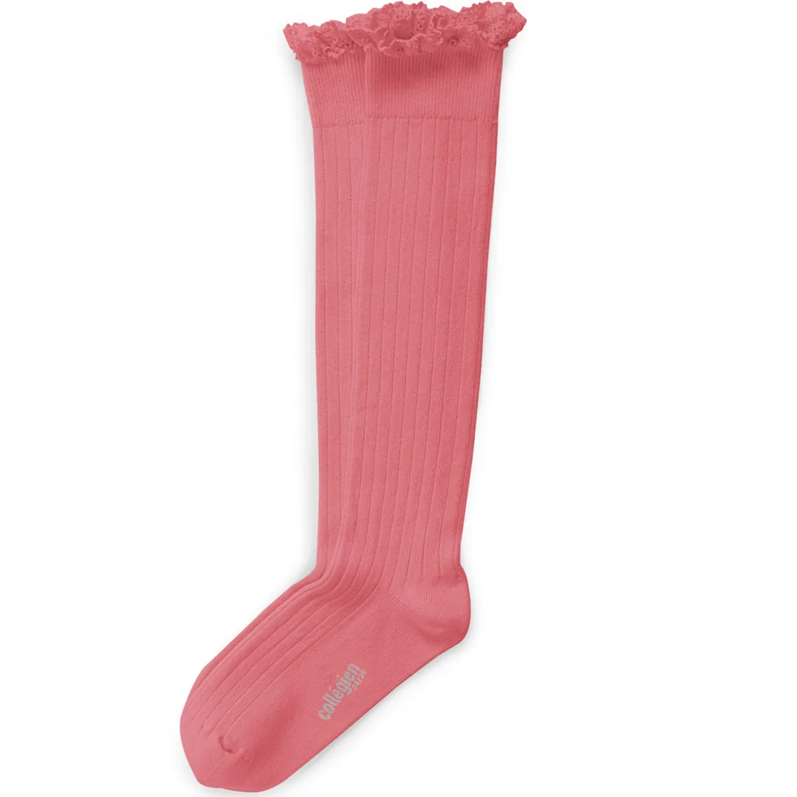 Josephine Lace Trim Ribbed Knee High Socks in Rose Litchi by Collegien