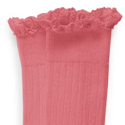 Josephine Lace Trim Ribbed Knee High Socks in Rose Litchi by Collegien