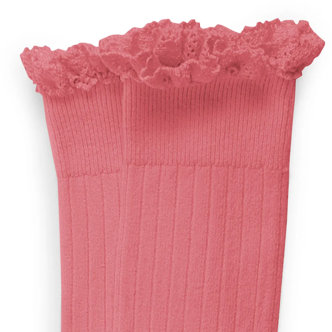Josephine Lace Trim Ribbed Knee High Socks in Rose Litchi by Collegien