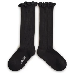 Josephine Lace Trim Ribbed Knee High Socks in Pierre de Volvic by Collegien