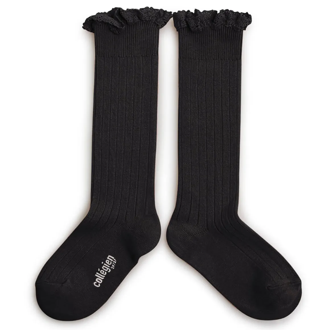 Josephine Lace Trim Ribbed Knee High Socks in Pierre de Volvic by Collegien