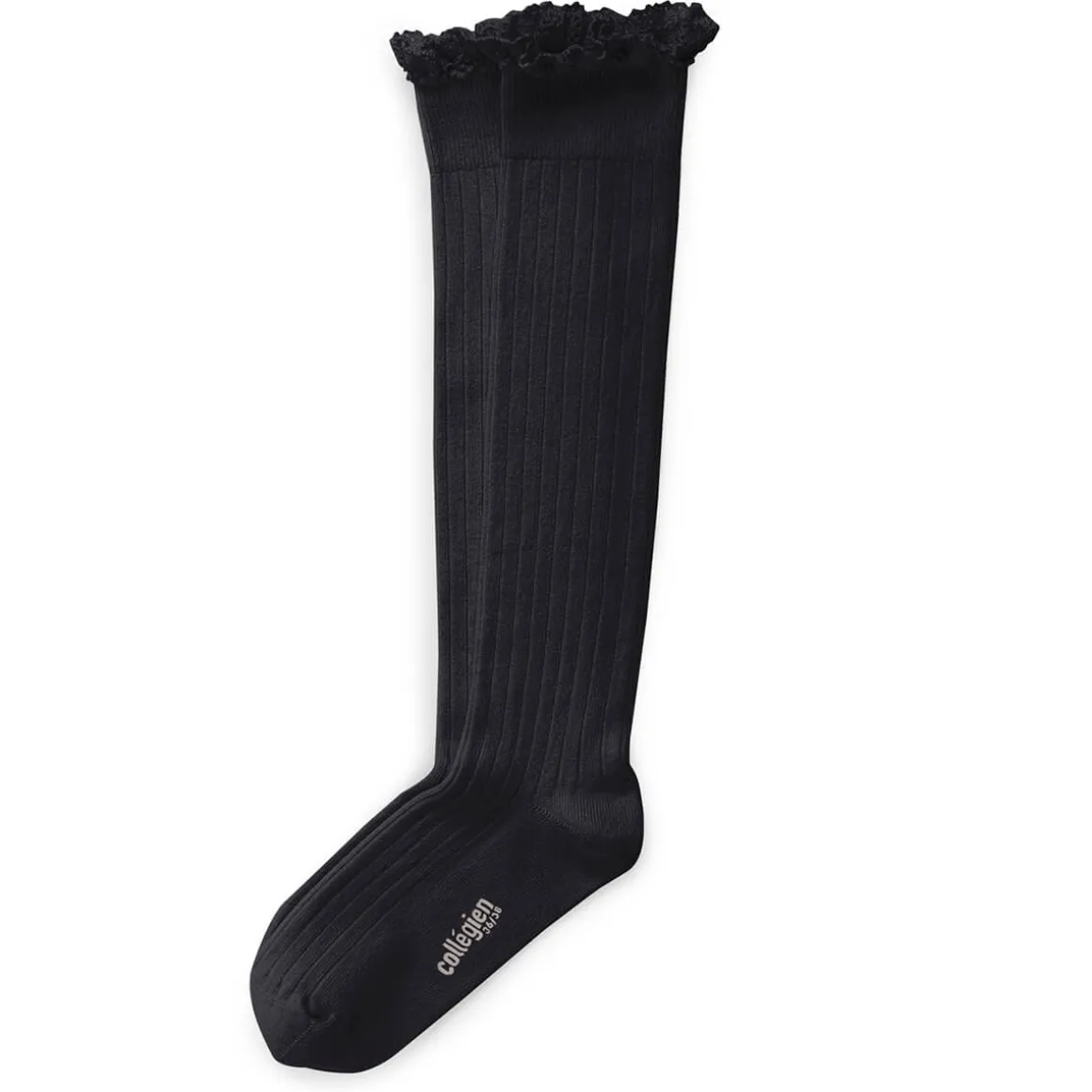 Josephine Lace Trim Ribbed Knee High Socks in Pierre de Volvic by Collegien
