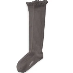 Josephine Lace Trim Ribbed Knee High Socks in Gris Galet by Collegien