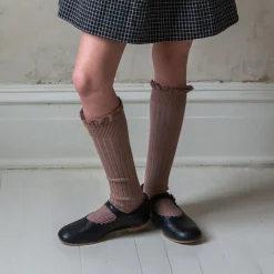 Josephine Lace Trim Ribbed Knee High Socks in Praline by Collegien