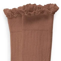 Josephine Lace Trim Ribbed Knee High Socks in Praline by Collegien