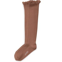 Josephine Lace Trim Ribbed Knee High Socks in Praline by Collegien