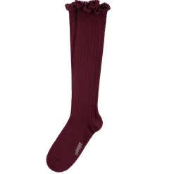 Josephine Lace Trim Ribbed Knee High Socks in Bordeaux Grand Cru by Collegien