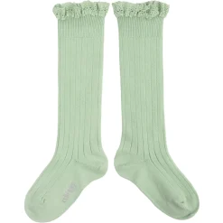Josephine Lace Trim Ribbed Knee High Socks in Verveine by Collegien