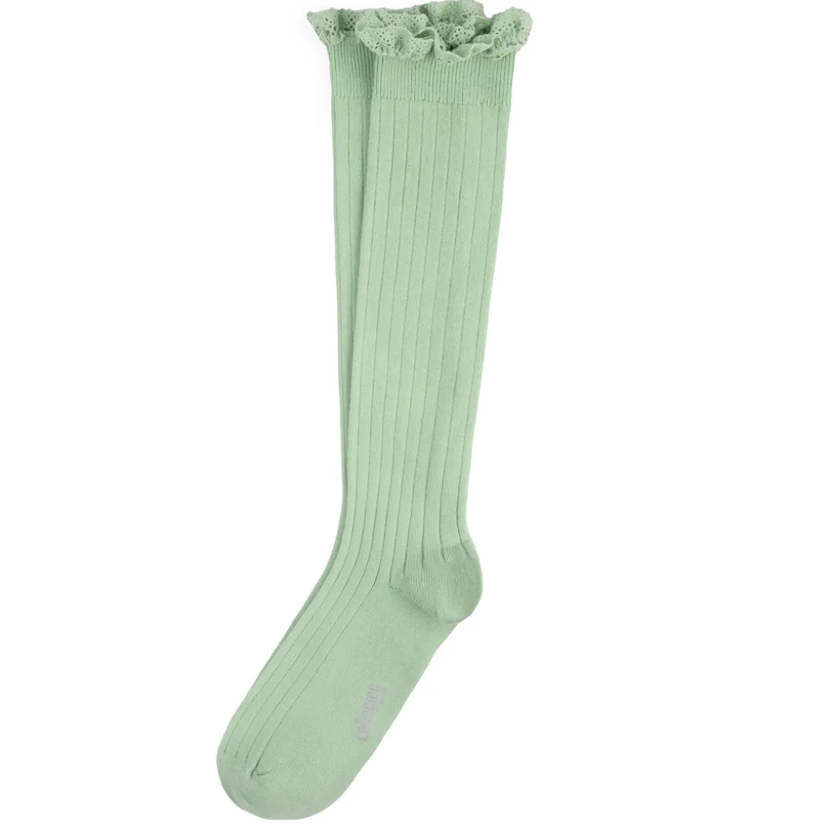 Josephine Lace Trim Ribbed Knee High Socks in Verveine by Collegien