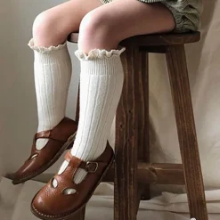 Josephine Lace Trim Ribbed Knee High Socks in Doux Agneaux by Collegien