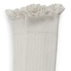 Josephine Lace Trim Ribbed Knee High Socks in Blanc Neige by Collegien