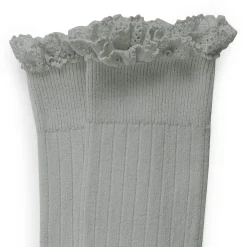 Josephine Lace Trim Ribbed Knee High Socks in Aigue Marine by Collegien
