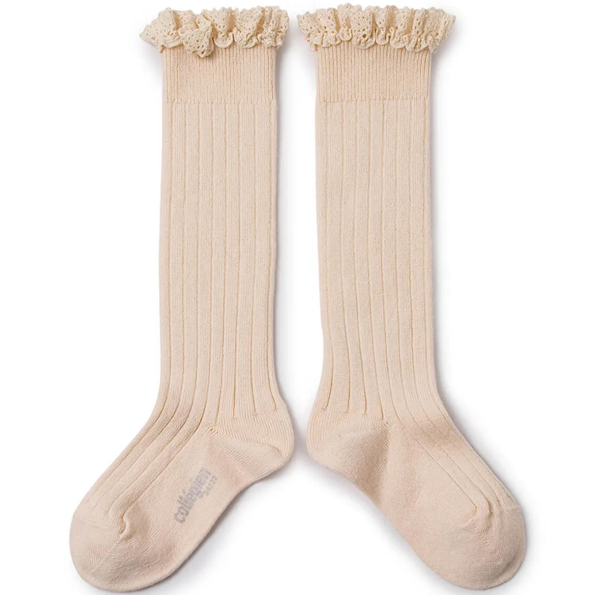 Josephine Lace Trim Ribbed Knee High Socks in Sorbet by Collegien