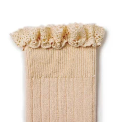 Josephine Lace Trim Ribbed Knee High Socks in Sorbet by Collegien