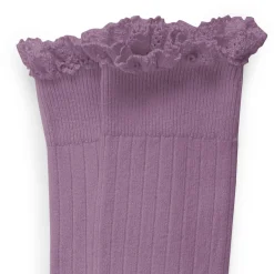 Josephine Lace Trim Ribbed Knee High Socks in Glycine Du Japon by Collegien