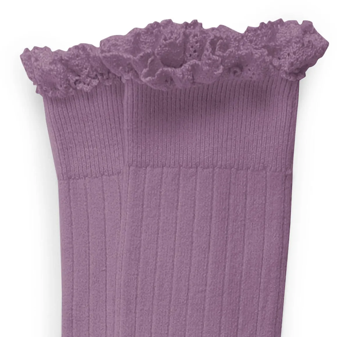 Josephine Lace Trim Ribbed Knee High Socks in Glycine Du Japon by Collegien