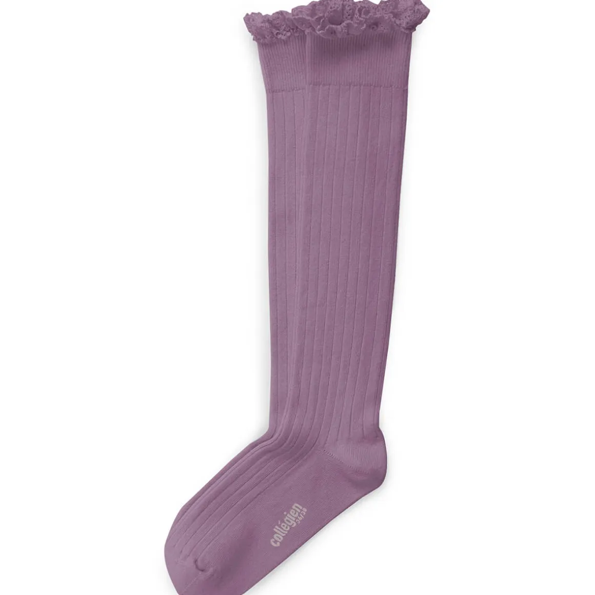 Josephine Lace Trim Ribbed Knee High Socks in Glycine Du Japon by Collegien