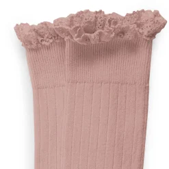 Josephine Lace Trim Ribbed Knee High Socks in Vieux Rose by Collegien