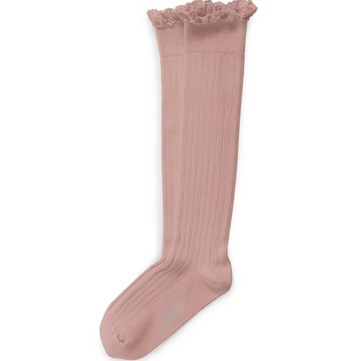 Josephine Lace Trim Ribbed Knee High Socks in Vieux Rose by Collegien