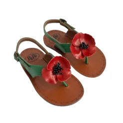 Juliet Flower Thong Sandals in Heritage Green by PèPè