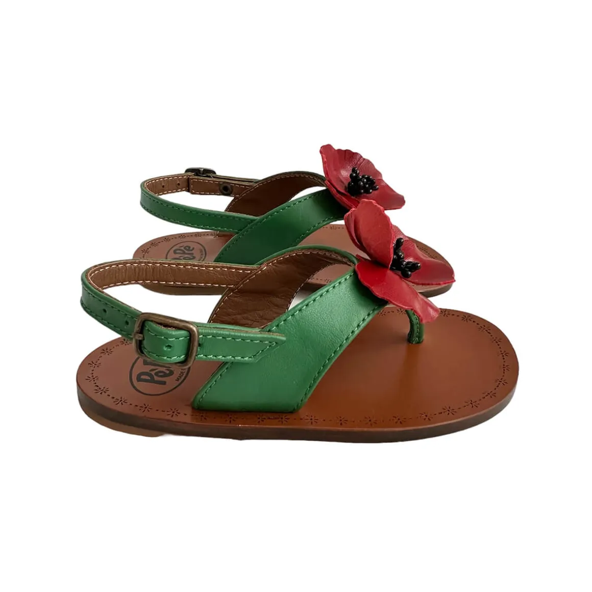 Juliet Flower Thong Sandals in Heritage Green by PèPè