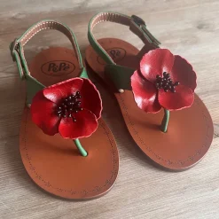 Juliet Flower Thong Sandals in Heritage Green by PèPè
