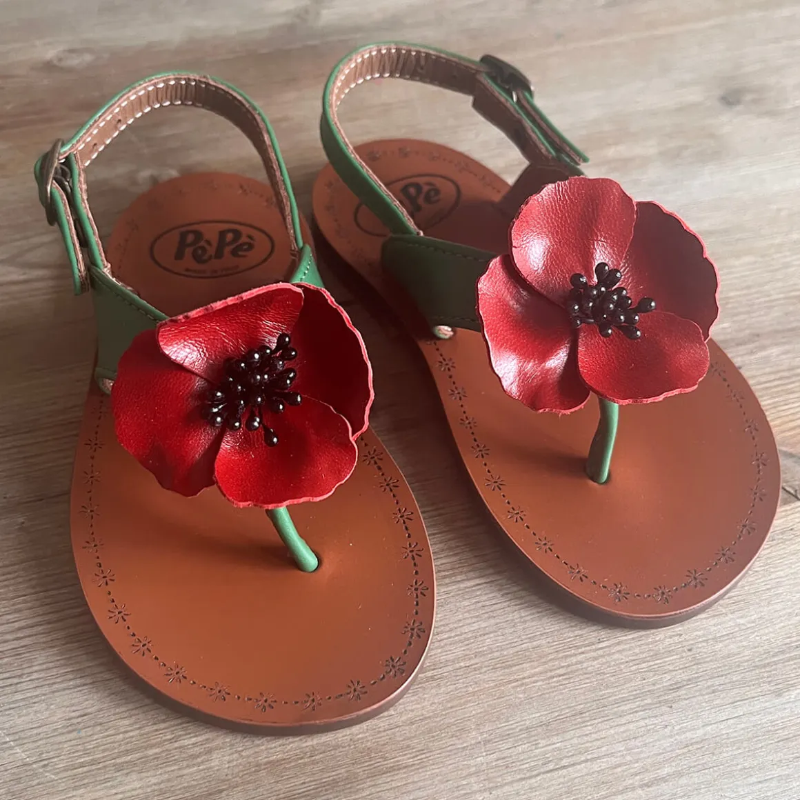 Juliet Flower Thong Sandals in Heritage Green by PèPè