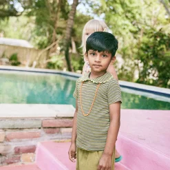 Jumbo Rickrack Collar Tee in Bark Stripe by Misha & Puff - Last Ones In Stock - 4-8 Years