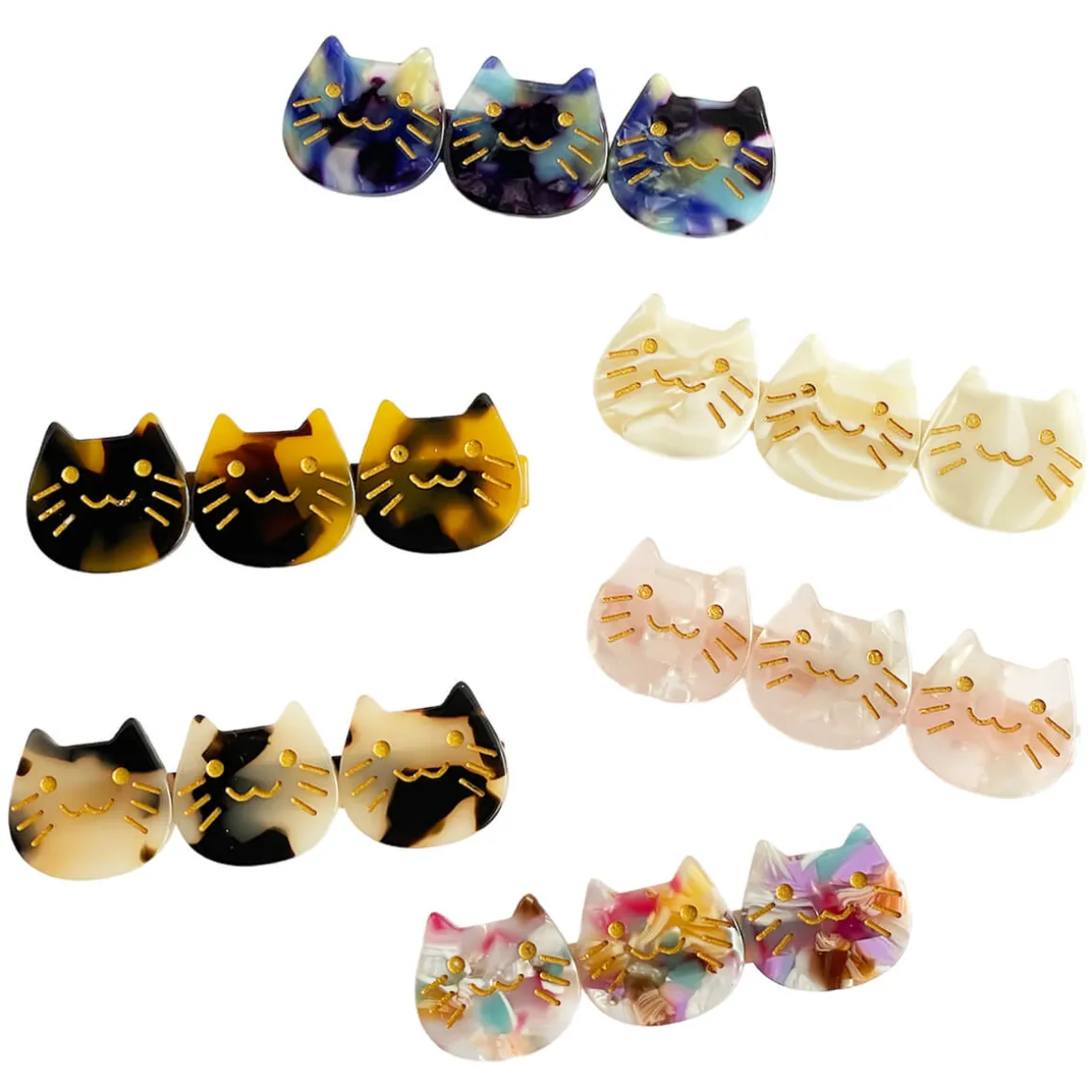 Kitty Trio Hair Clip (6cm) in Various Colours by Hello Sakura