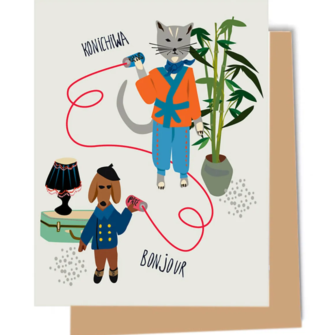 Konichiwa Bonjour Greetings Card by Elizabeth Grubaugh