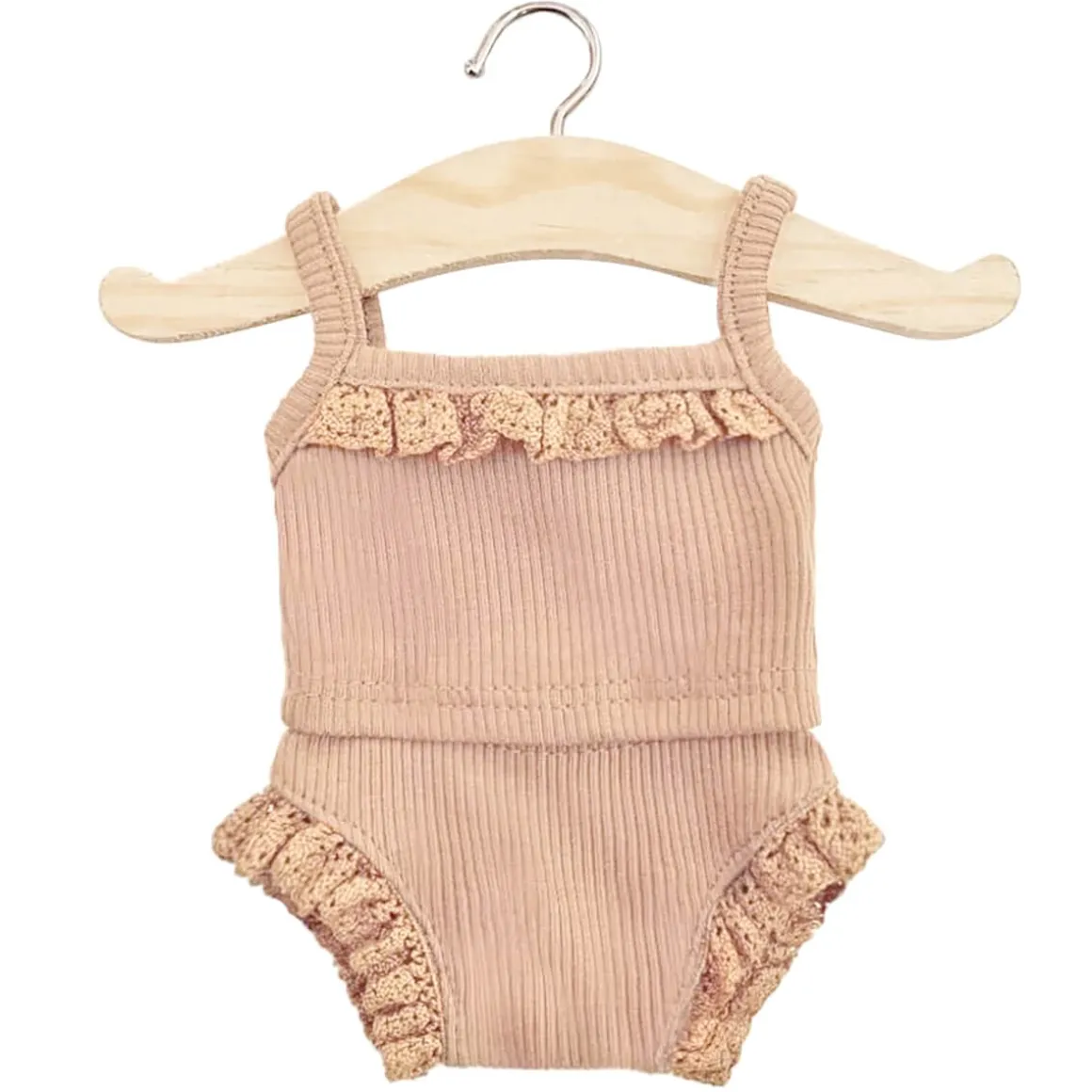 Lace Trim Ribbed Girl's Underwear Set (34cm Doll) in Petal by Minikane