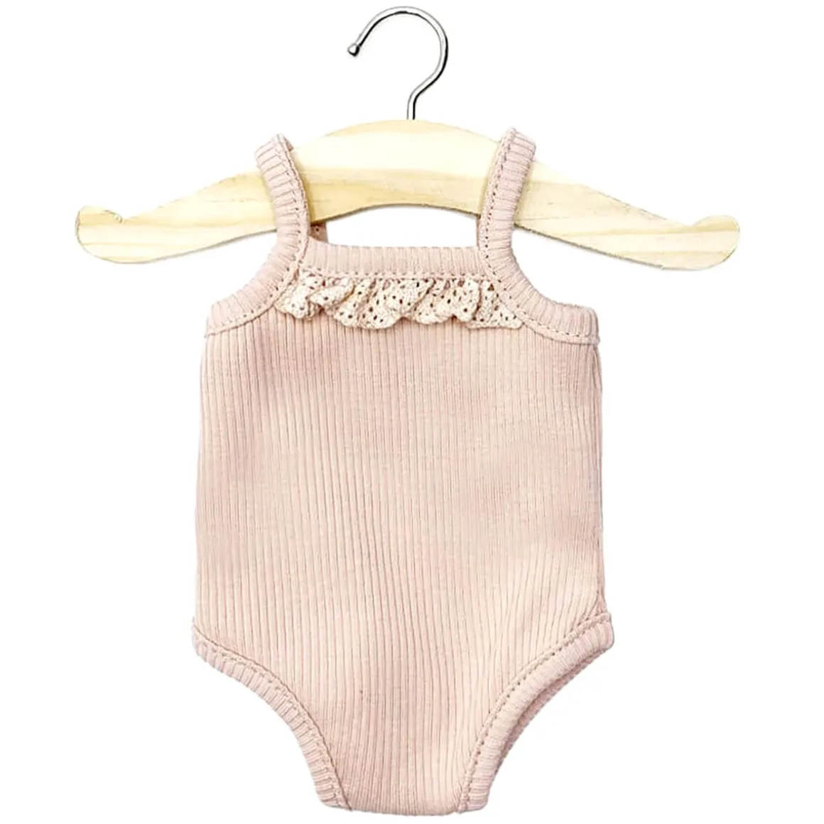 Lace Trim Ribbed Sleeveless Bodysuit (34cm Doll) in Petal by Minikane