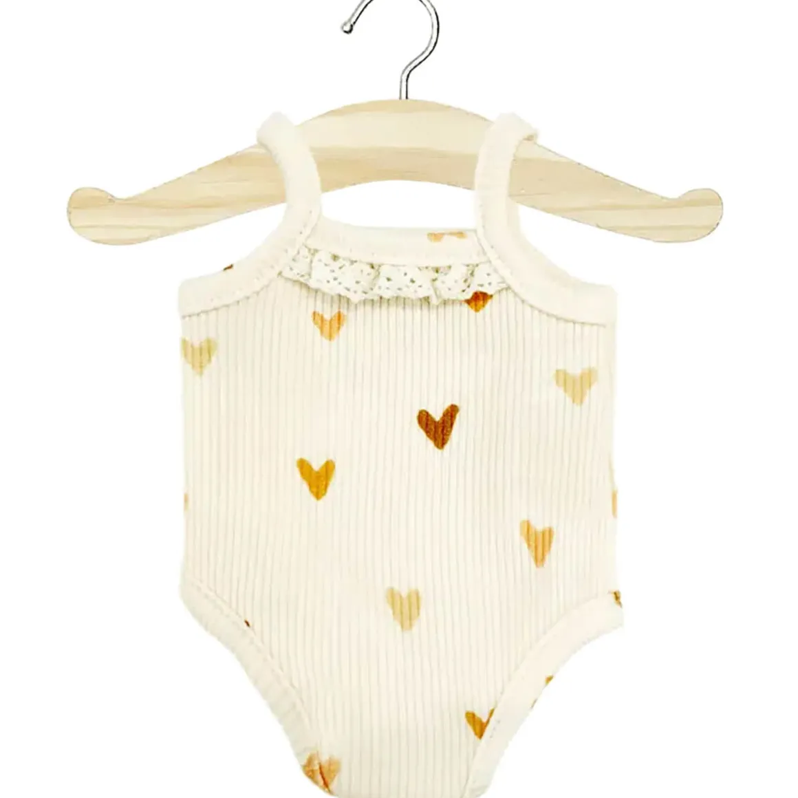 Lace Trim Ribbed Sleeveless Bodysuit (34cm Doll) in Little Hearts by Minikane