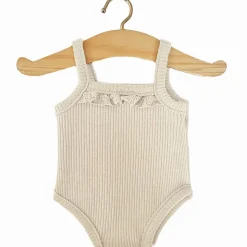 Lace Trim Ribbed Sleeveless Bodysuit (34cm Doll) in Linen by Minikane