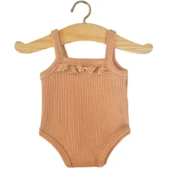 Lace Trim Ribbed Sleeveless Bodysuit (34cm Doll) in Brown Sugar by Minikane