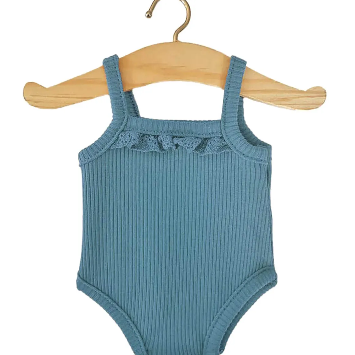 Lace Trim Ribbed Sleeveless Bodysuit (34cm Doll) in Peacock Blue by Minikane