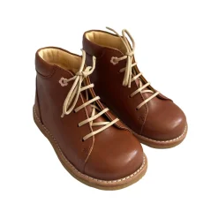 Lace Up Starter Boots in Cognac (Flower Eyelet) by Angulus