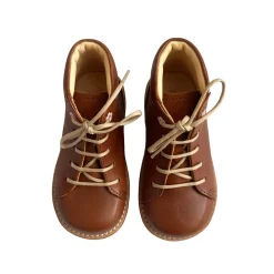 Lace Up Starter Boots in Cognac (Flower Eyelet) by Angulus