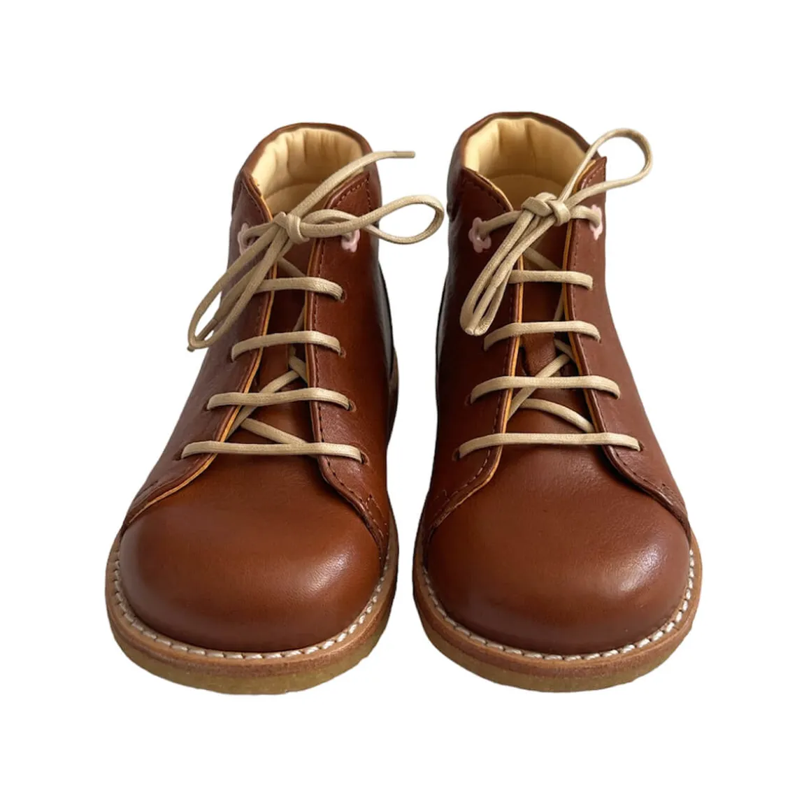Lace Up Starter Boots in Cognac (Flower Eyelet) by Angulus