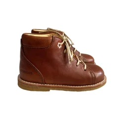 Lace Up Starter Boots in Cognac (Flower Eyelet) by Angulus