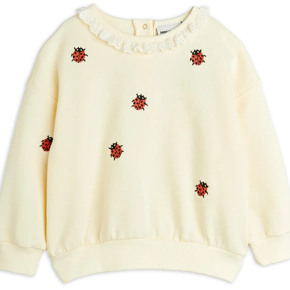 Ladybugs Embroidered Lace Sweatshirt in Off White by Mini Rodini