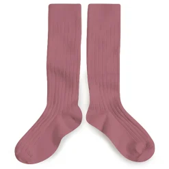 La Haute Ribbed Knee High Socks in Raisin Rose by Collegien