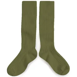 La Haute Ribbed Knee High Socks in Olive Du Luberon by Collegien