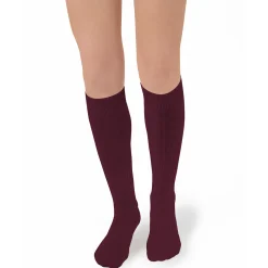 La Haute Ribbed Knee High Socks in Bordeaux Grand Cru by Collegien