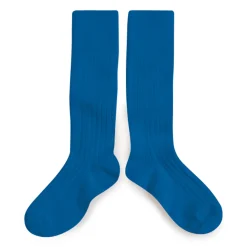 La Haute Ribbed Knee High Socks in Bleu Saphir by Collegien