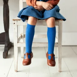 La Haute Ribbed Knee High Socks in Bleu Saphir by Collegien