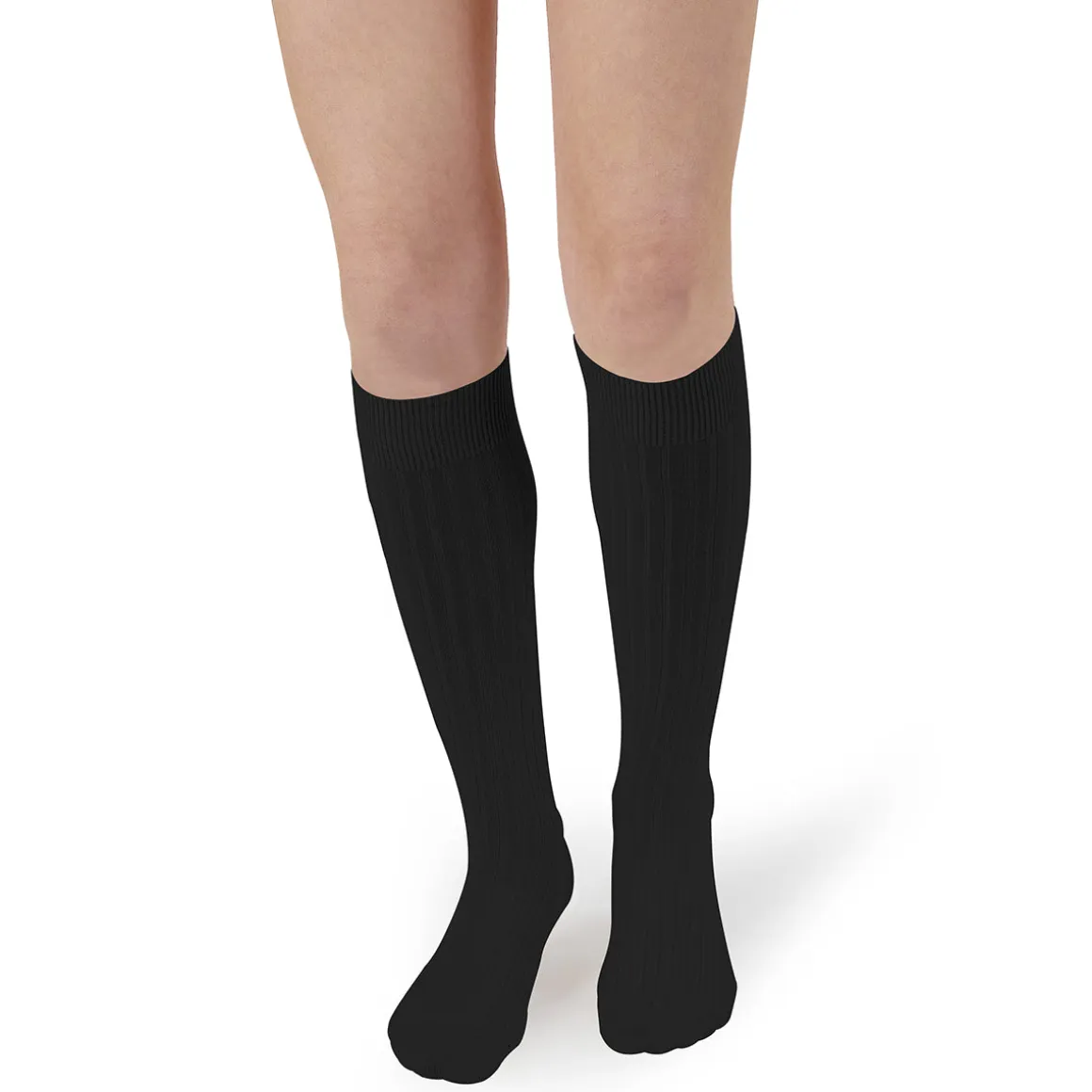 La Haute Ribbed Knee High Socks in Noir de Charbon by Collegien