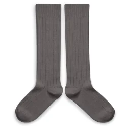 La Haute Ribbed Knee High Socks in Gris Galet by Collegien